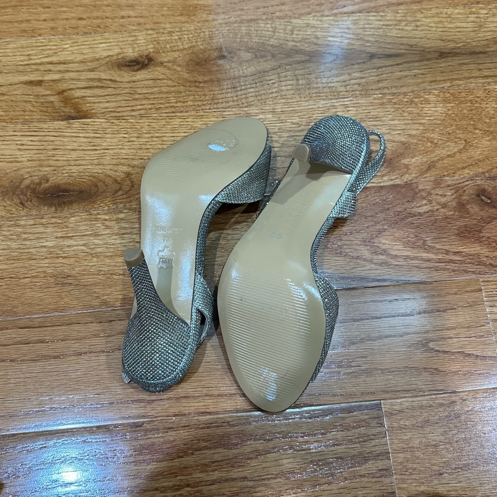Nine West Silver Peep-Toe Slingback Heels - Picture 4 of 5